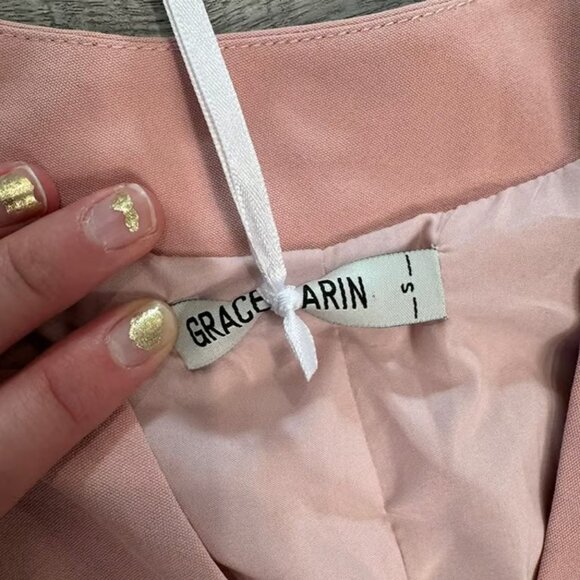 Grace Karin NWT pink pleated sleeveless dress tie belt V-neck size small D50 - Picture 2 of 7